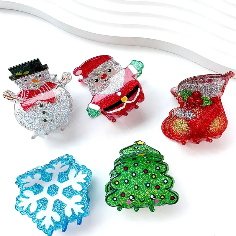 Ful Shining Santa Claus Boots Christmas Tree Sock Snowflake Hair Clip For Women Children Cute Bangs Sideline Hairpin 2023