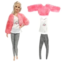 nk official 1 set fashion outfit pink fur coat shirt grey trousers daily wear clothes for barbie doll accessories kids