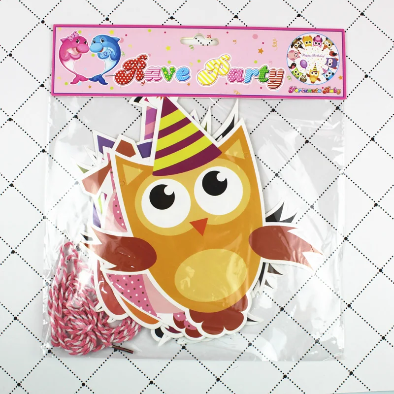 1 Набор С Днем Рождения бумажные флаги в виде совы флажки баннеры буквы гирлянды