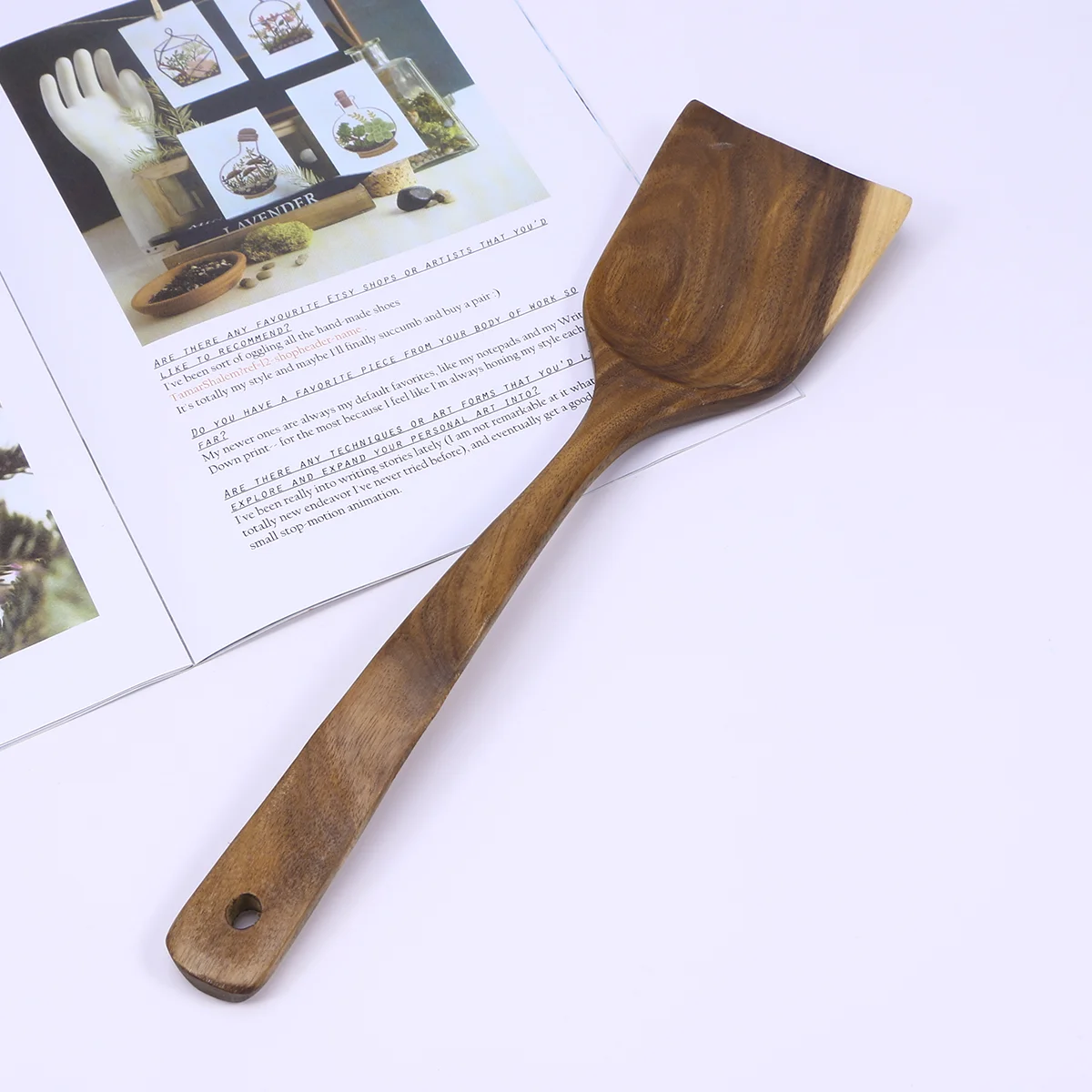 

Teak Wood Kitchen Gadget Flat Head Turners Kitchen Slotted Spatula Spoon Cooking Utensils Dinner