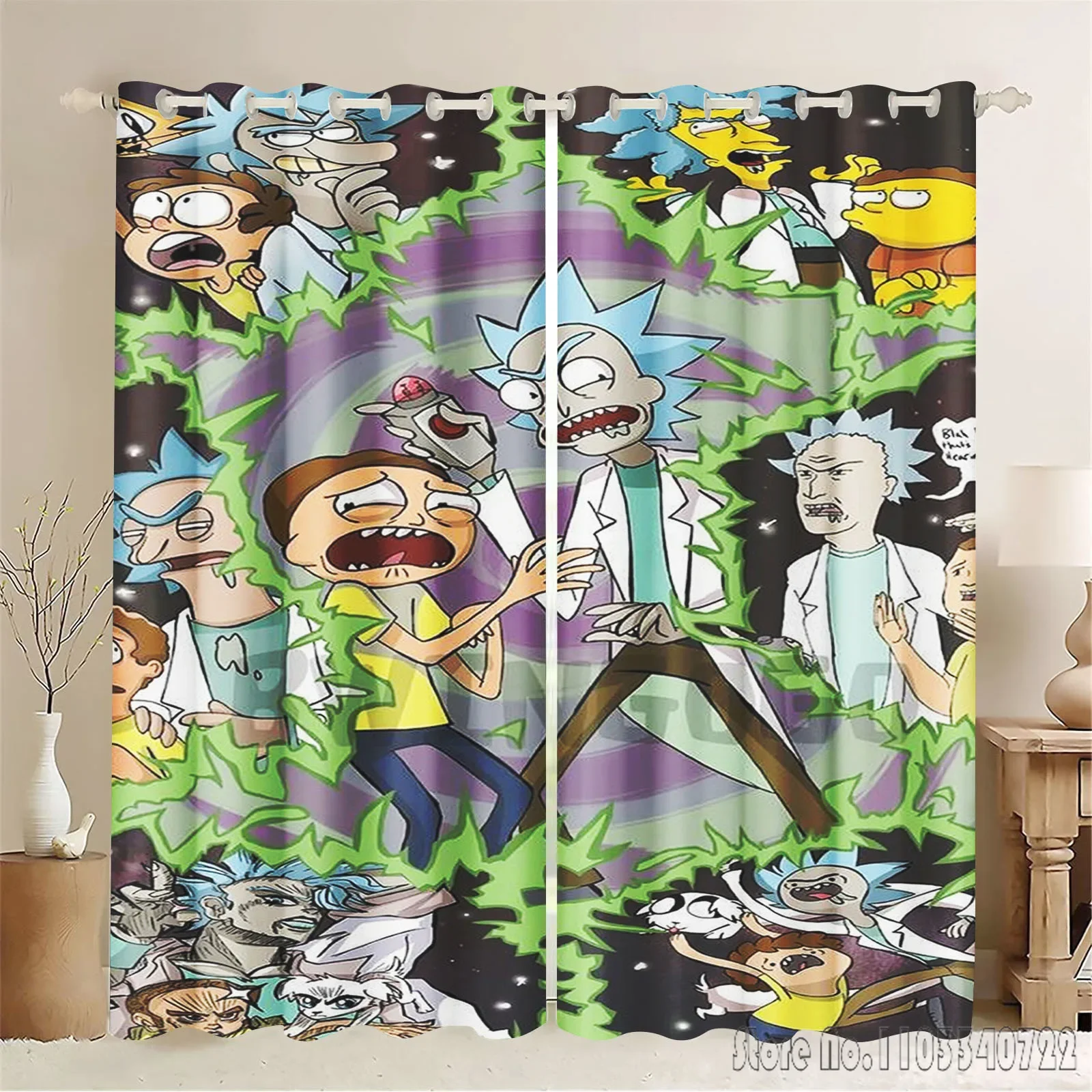 100% полиэстер домашние аниме R-Rick-Morty шторы для гостиной перфорированные