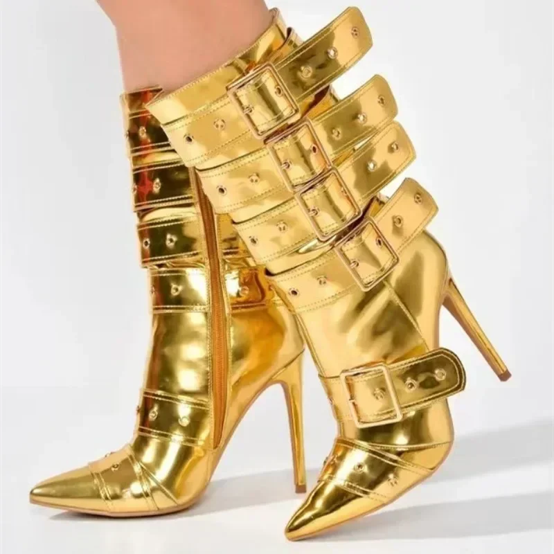 2023 European And American Fashion Show Shaped Heel Denim Women's Single Shoe Sexy Thin High Short Boots