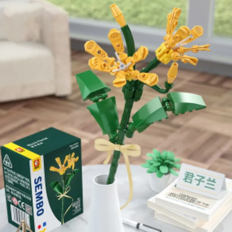 

Букет строительных блоков, 3D модель, игрушка, украшение для дома, желтое здание, сборные строительные блоки, игрушка, подарок для детей