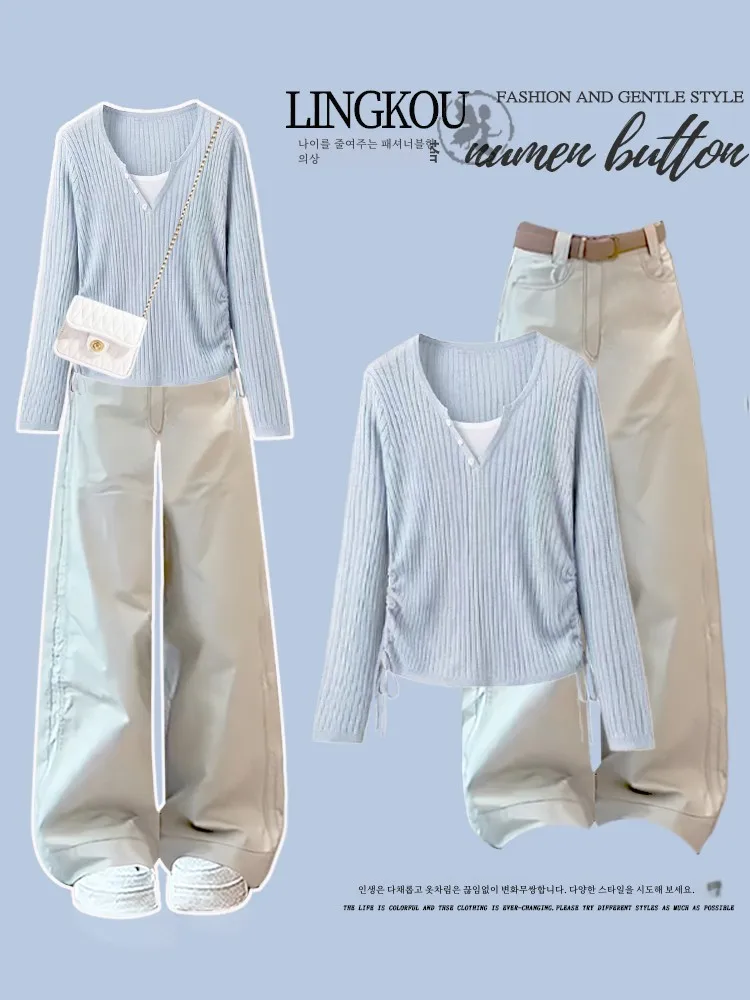 Женский Осенний деловой костюм элегантный вязаный повседневный комплект из двух