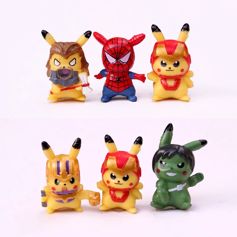 

6 Style COS Superhero Pokemon Mini Action Figures Pocket Kid Genuine Children Kawaii Cute Model Pikachu Toys New Year Gift