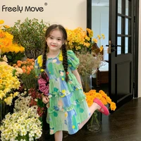 freely move summer painting kids clothes girls casual puff children dresses for teens party fairy princess sundress ball gown