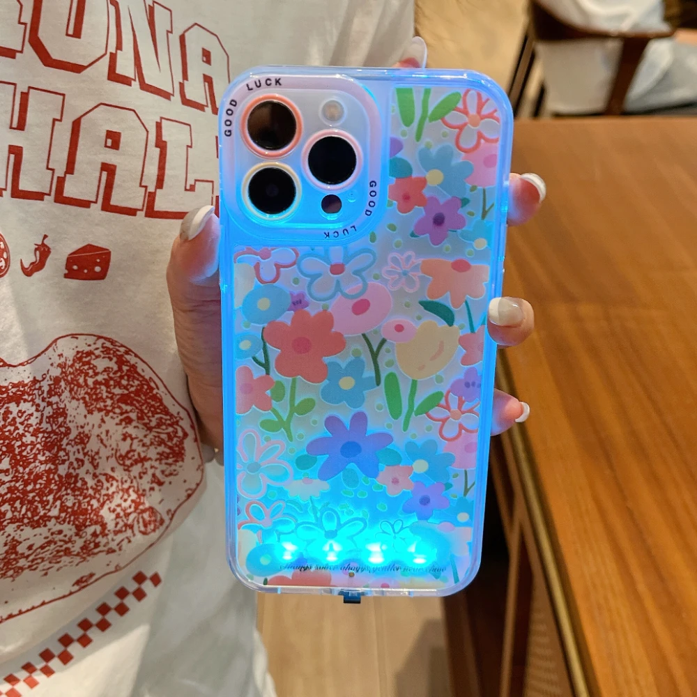 Фото Чехол для телефона Luminous Call Light Up Flash Flowers Castle Pattern для iPhone 16, 15, 14, 13, 12, 11 Pro Max Plus 5, чехол для выращивания света №1