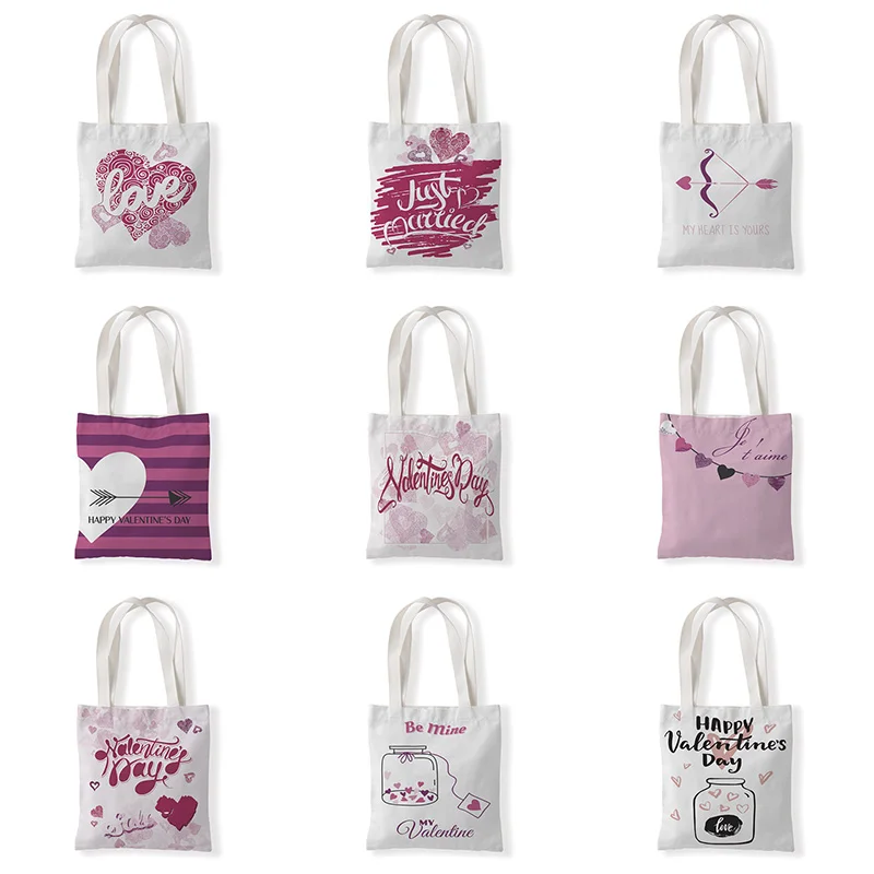 

Valentine's Day Print Tote Bag Love Shopper Bags Handbags Shoulder Bags Canvas Bag Casual Shopping Girls Women Elegant