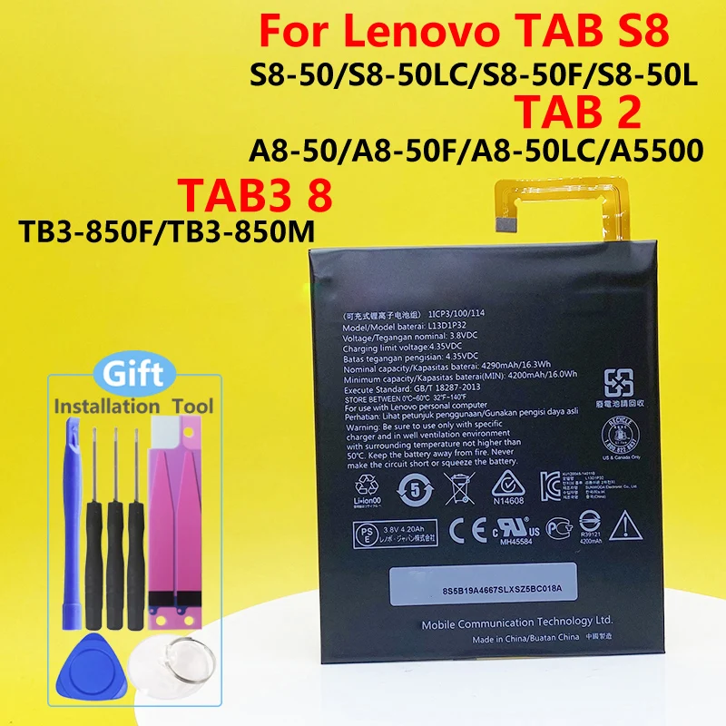 

4290mAh L13D1P32 Battery For Lenovo TAB S8 S8-50/S8-50LC/S8-50F/S8-50L/TAB2 A8-50/A8-50F/A8-50LC/A5500 TAB3 8 TB3-850F/TB-850M