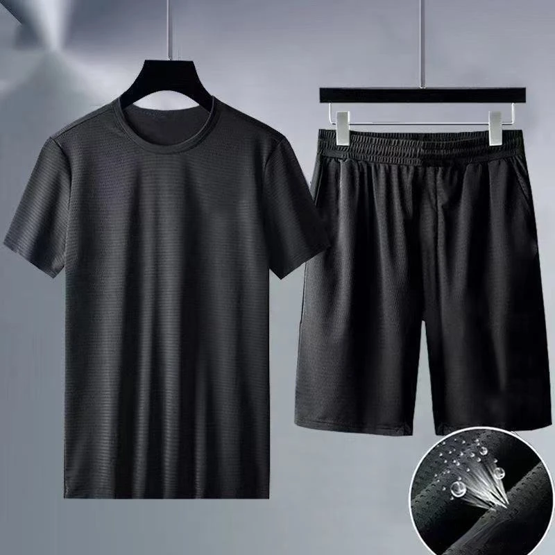 

Fitness Clothes Mens Ice Silk Quick Drying Sportswear Set Summer Short Sleeves T-shirt gym Running Basketball Training shorts