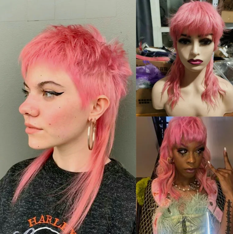 Модные розовые парики кефали с челкой женские короткие волнистые вьющиеся