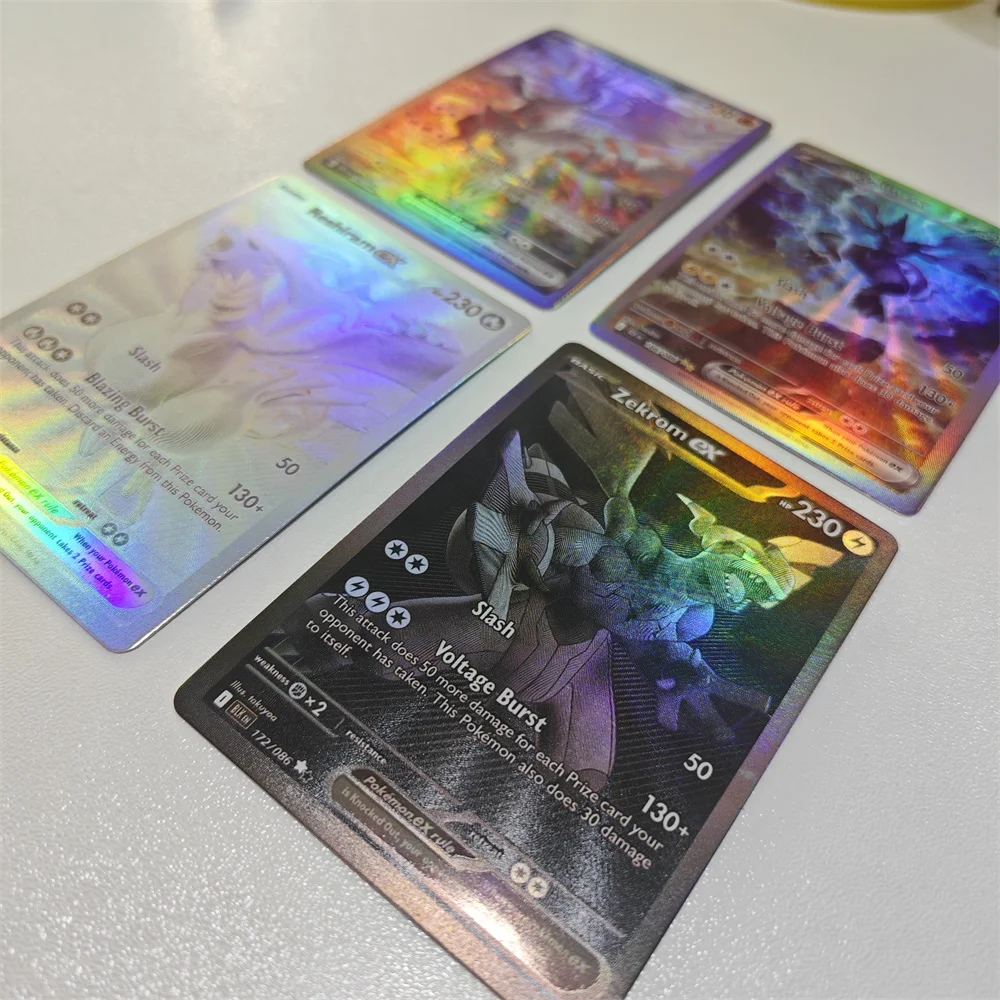 Фото Коллекционные карты TCG Zekrom Ex: Reshiram Blazing Burst 166/086 Slash – Изысканные игровые карты с лазерным эффектом для самостоятельного изготовления игровых реквизитов №2
