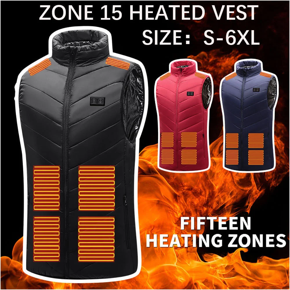 

13/15 Zone Heated Vest Men Ladies USB Heated Jacket Heated Vest Warm Clothing Hunting Vest Winter Heated Jacket