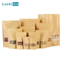 resealable kraft paper zipper bags for nuts coffee bean snacks tea gift transparent window waterproof heat seal food storage bag