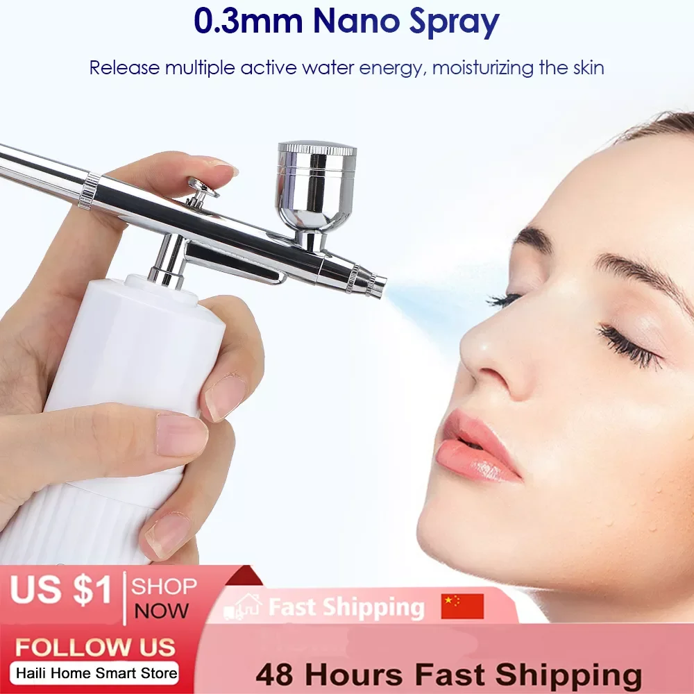 

NEW2023 Mini Airbrush Air Compressor Kit Facial Sprayer Water Oxygen Injection For Nail Art Tattoo Craft Cake Nano Fog Mist Spra