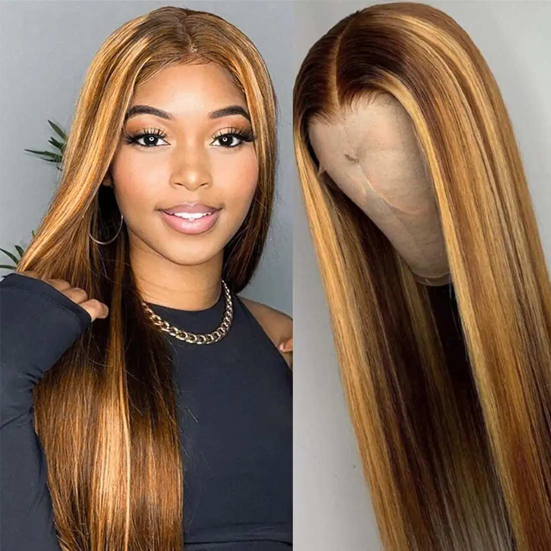 Бразильский парик из натуральных волос 4/27 Medo-Light Straight 13x6x1 T Part Remy Hair Front Lace Wig для
