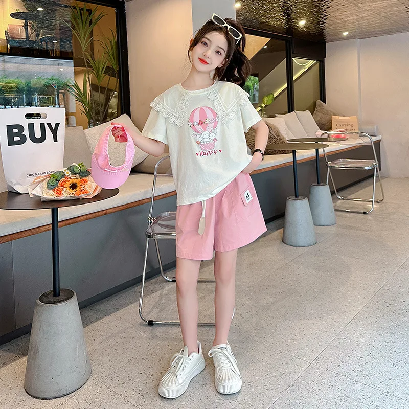 

Kawaii Sanrioed Kuromi Cute Cartoon Anime Peripheral Girls Short Sleeve Shorts Set Summer New Casual Sports Two-piece Set