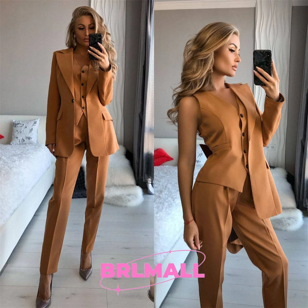 Formal Womens Blazer Suit Office Women 3 Pieces Suit with Slim Fit Pants Buttoned Vest and Single-Breasted Blazer Business
