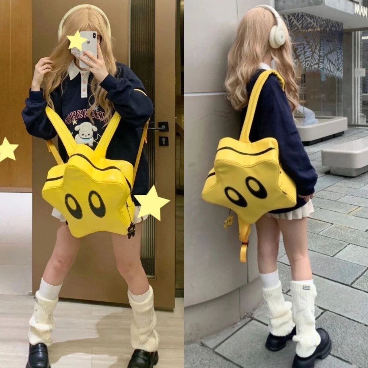 

Big Eyes Star Backpack Korean Spicy Girl Y2K Cute Fashion Bag Student Schoolbag Women Kawaii Waterproof Kids Travelling Backpack