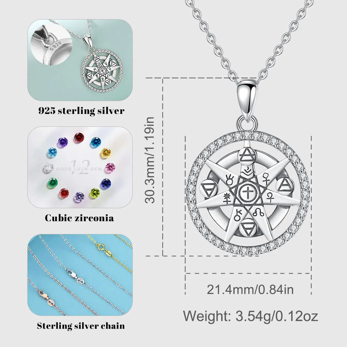 EUDORA 925 Серебряное ожерелье Алхимическая пятиконечная звезда Рун Амулет Хранительный Подвеска Ювелирные изделия для мужчин и женщин Подарок.