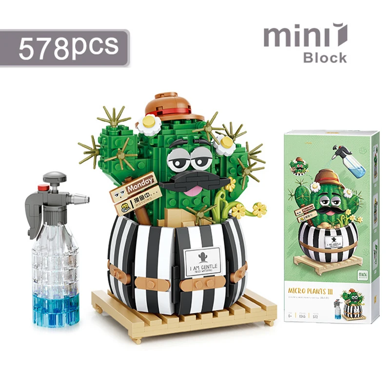 

Creative Funny Cactus Building Blocks Plant Flower 3D Model Mini Brick Children's Toy Gift Diy Simulation Succulent Potted Green