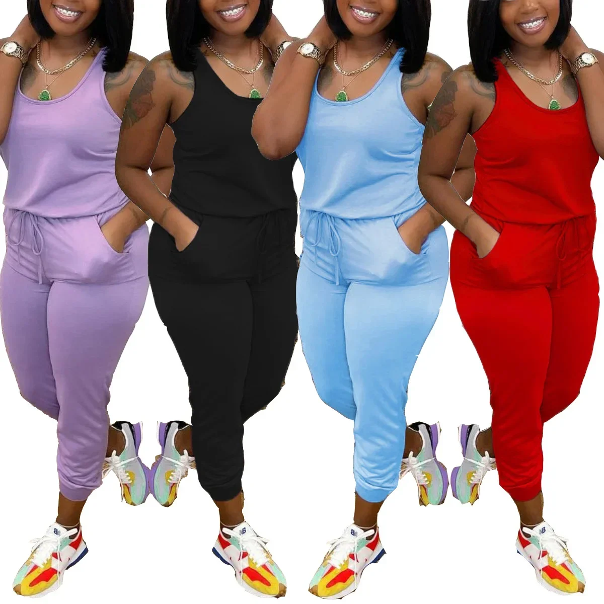 Женский комбинезон без рукавов тонкие комбинезоны брюки-карандаш уличная одежда