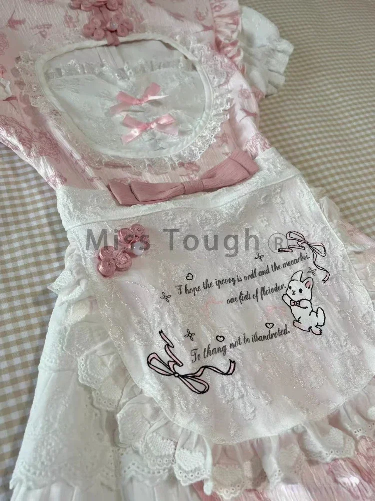 Модное милое платье с коротким рукавом и принтом женское винтажное кружевное