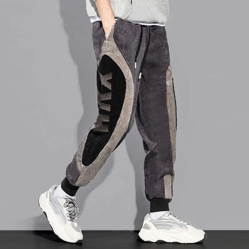 

Autumn and Winter Korean Style Fleece-Lined Thick Corduroy Casual Pants Men's Baggy Track Pants Ins Overalls Ankle-Tied Trousers