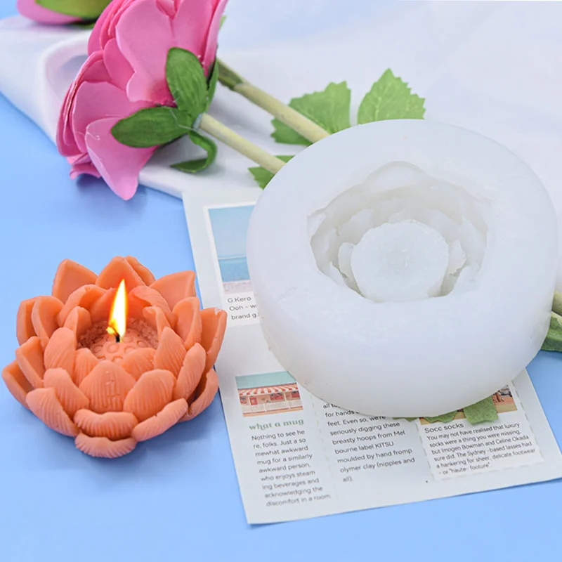 

Large Lotus Silicone Candle Mold DIY Flower Soap Resin Plaster Making Tool Ice Cube Chocolate Mould Cake Decor Wedding Gifts
