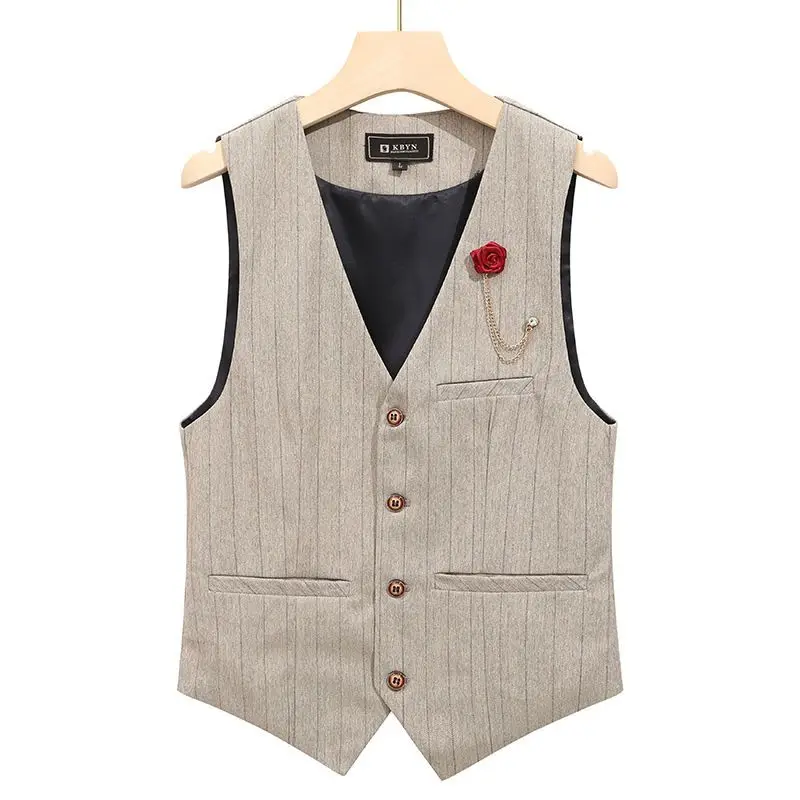 

L-10xl Mens Suits Vests Spring Autumn Single Breasted Stripe Slim Plus Size Business Soft Male Blazer Waistcoats Clothes Hy78