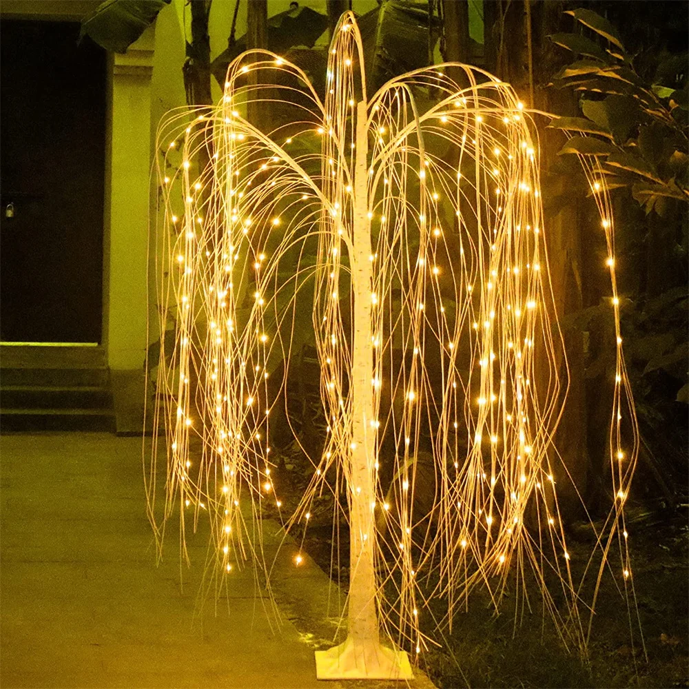 Warm White Lighted Willow Tree 2.1M 400LED Weeping Willow Tree Halloween Artificial Tree Outdoor for Garden Holiday Party Decor