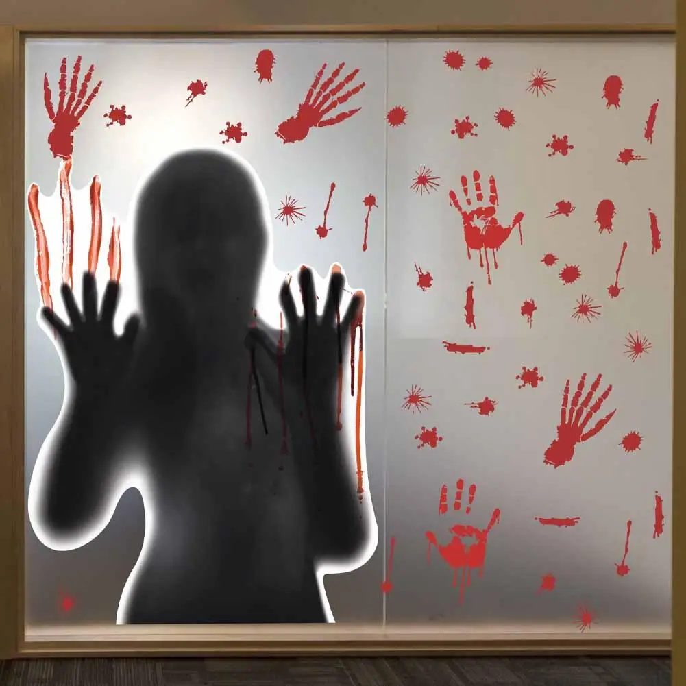 

Halloween Wall Stickers Ghost Decorations Self Adhesive Blood Ghost Door Glass Stickers Horror Sticker Fingerprints Window D4O2