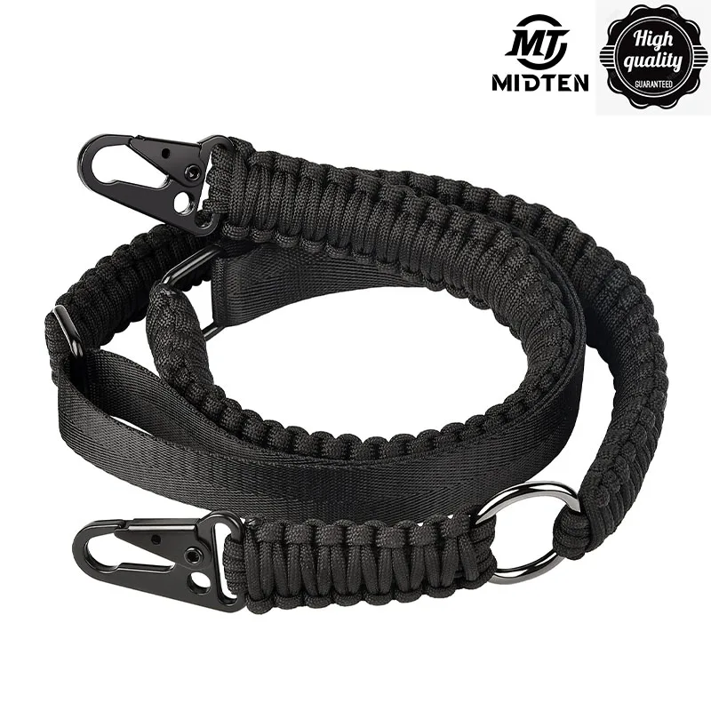 MidTen 1pcs Rifle Sling Strap Sling  Black 550 Paracord Traditional with Eagle Hook Outdoor Keychain Ring Camping Carabiner