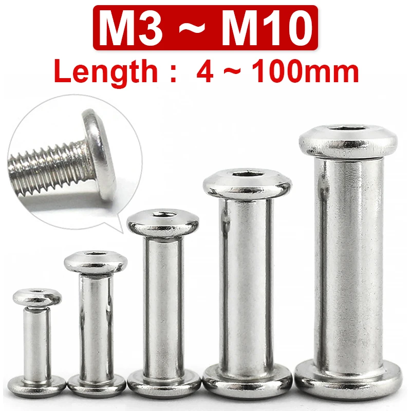 

304 Stainless Steel Hexagon Socket Screw Locking Splint Screw Nut Combination Album Butt Account Book Nail Edge Chamfer M3~M10