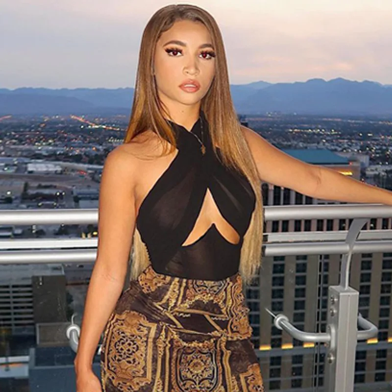 Женский укороченный топ с лямкой через шею Клубная одежда запахом и открытой