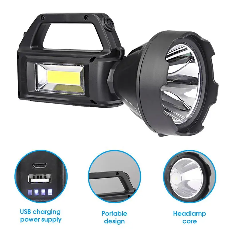 usb solar rechargeable flashlight phone charger super bright led portable spotlights life waterproof searchlight cob lamp free global shipping