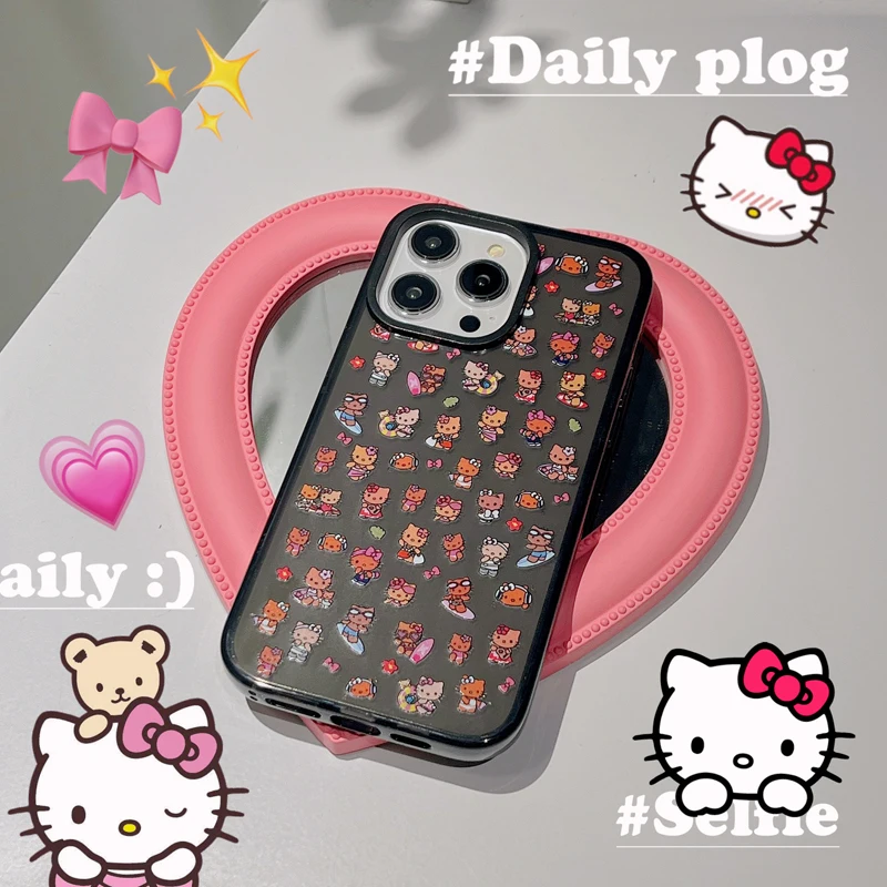 

Sanrio Cartoon Cute Hello Kitty Black Printed All Inclusive Phone Case Iphone Xsmax Xr 11 12Promax 13 14Plus Silicone Anti Drop