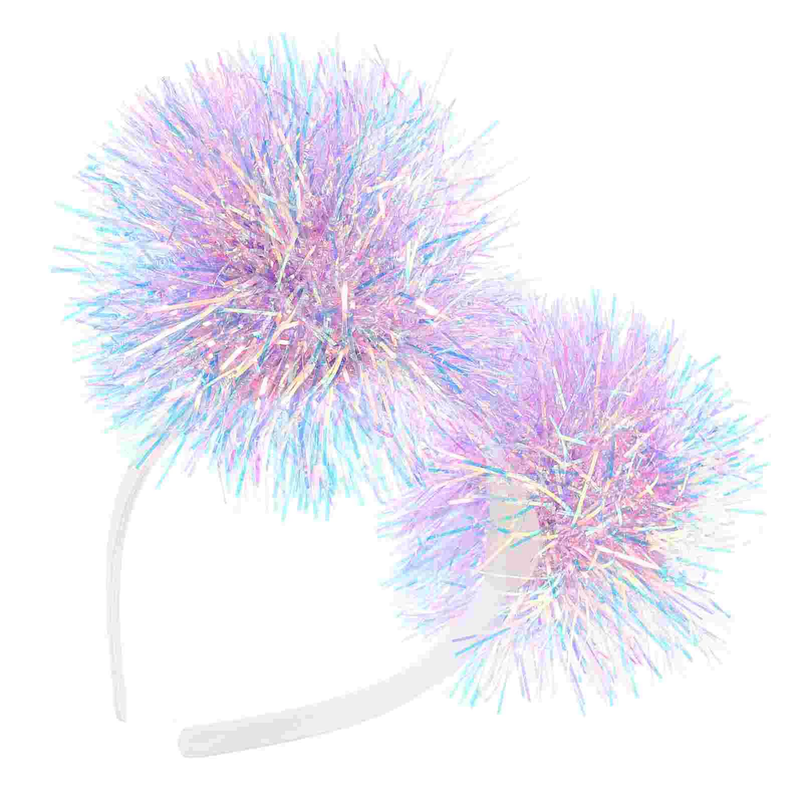 

Foil Strips Pom Pom Headband Tinsel Head Bopper Pom Pom Fluffy Ball Hair Loop Cosplay Hair Accessories Women Girls Birthday