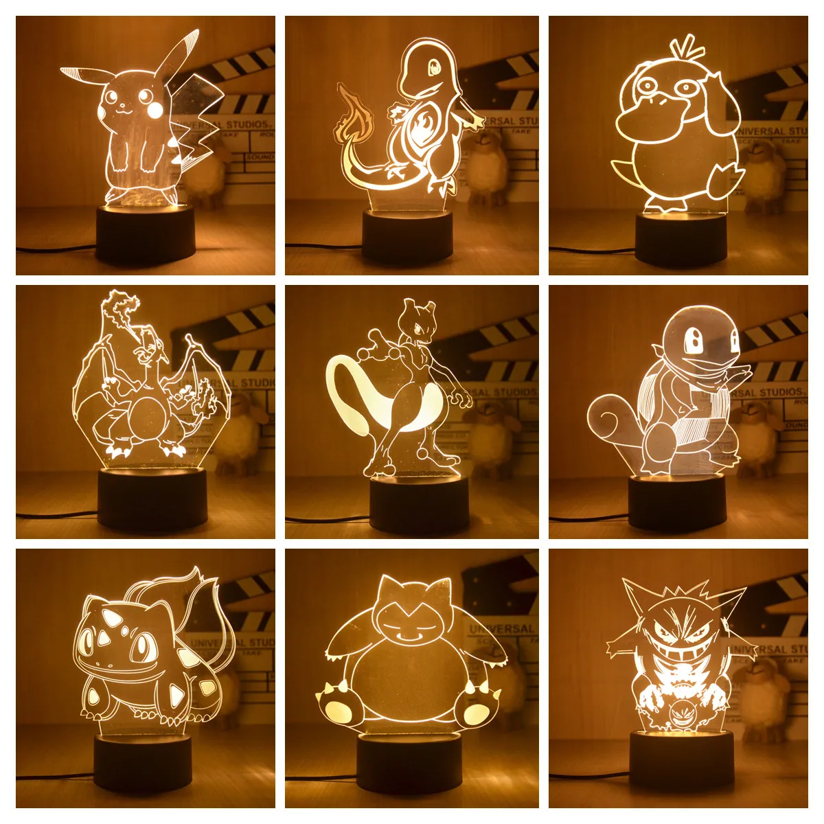 Купи Kawaii Pokemon Pikachu Anime Figures 3D Led Night Lamp for Children Room Decor Birthday Gift Christmas Gifts for Kids Toys за 257 рублей в магазине AliExpress