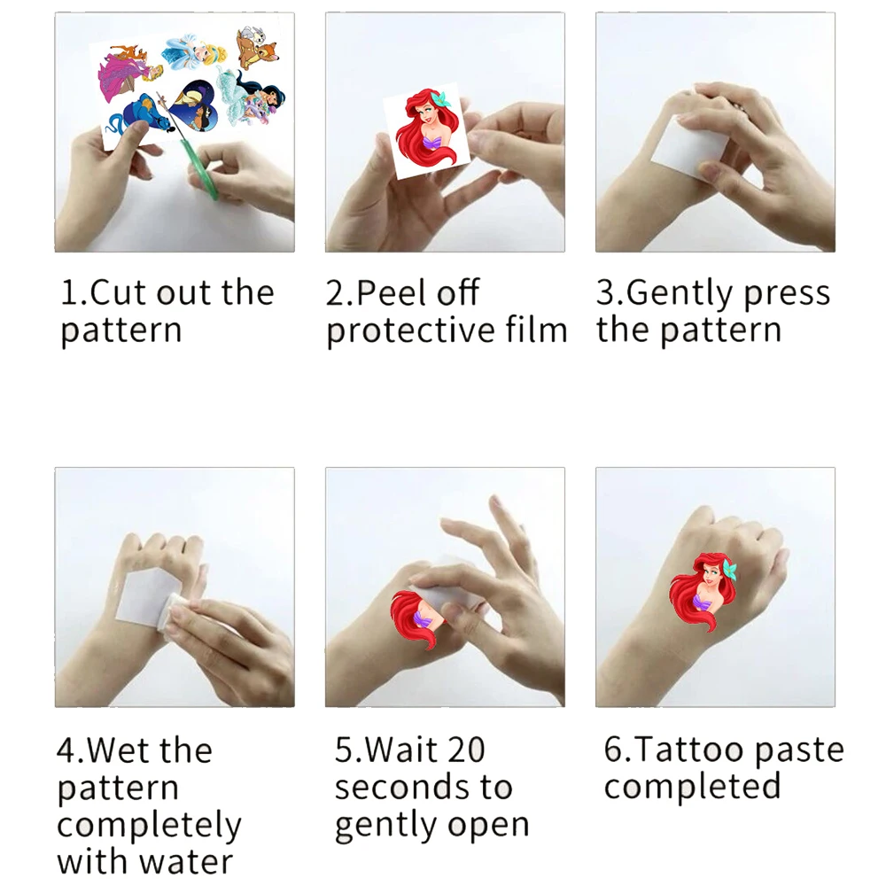 10 листов Диснеевская принцесса Микки Ститч Тату наклейки для детей