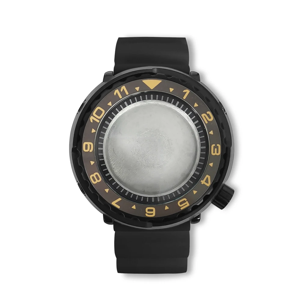 PVD Black 45mm Watch Case Can Case+black Inner Ring+black Rubber Strap Can Hold NH35 NH36 Movement