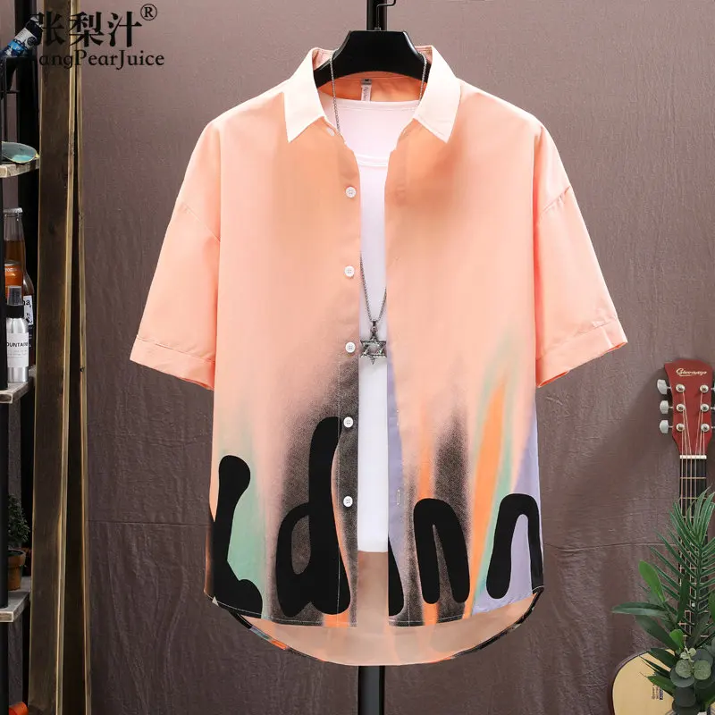 

Casual Short Sleeve Shirt Summer Men's Dye Gradient Print Loose Fashion Top Shirts for Men Camisa Social Masculina