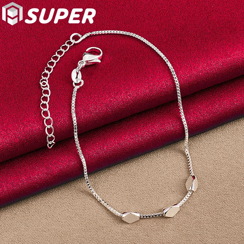 

925 Sterling Silver Three Rhombus Beads Bracelet Box Chain For Women Fashion Wedding Engagement Party Charm Jewelry