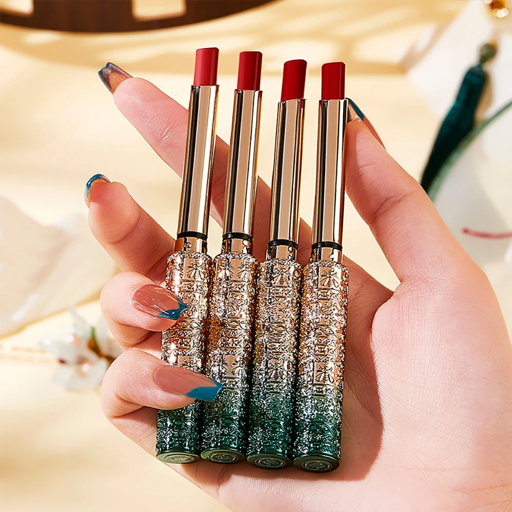 

Рельефная неприлипающая губная помада 4 цветов, матовая тонкая губная помада, стойкая к поту, бархатный бальзам для губ, Высококачественная губная помада