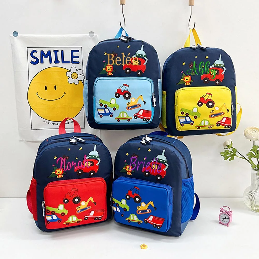 

Embroidery New Cartoon Car Children's Bag 2023 Popular Kindergarten Multi Function Large Capacity Customized Name Backpack
