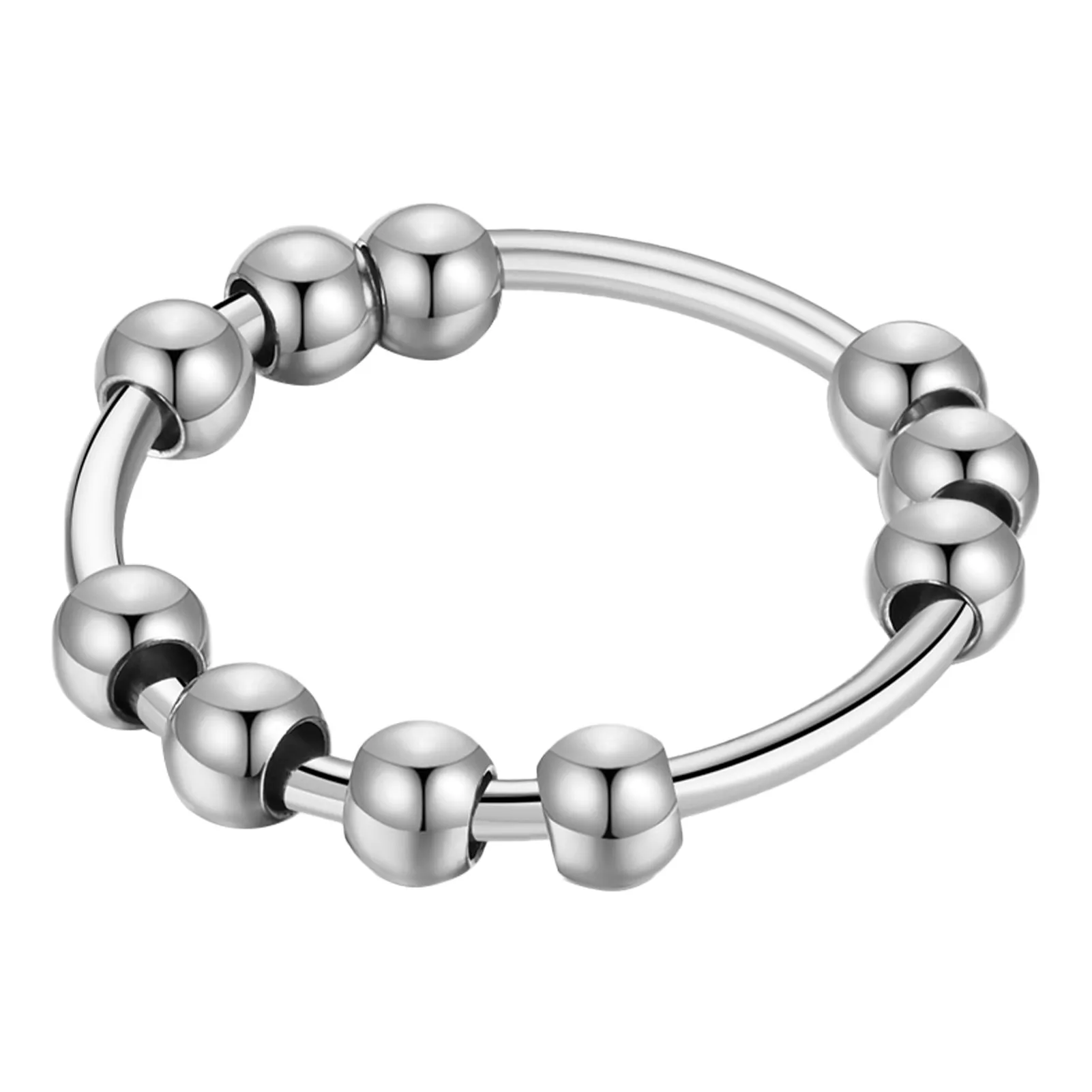 

Anti Anxiety Ring For Women Men Stainless Steel Rotate Freely Rings With Beads Spinning Jewelry Simple Stylish Accessories