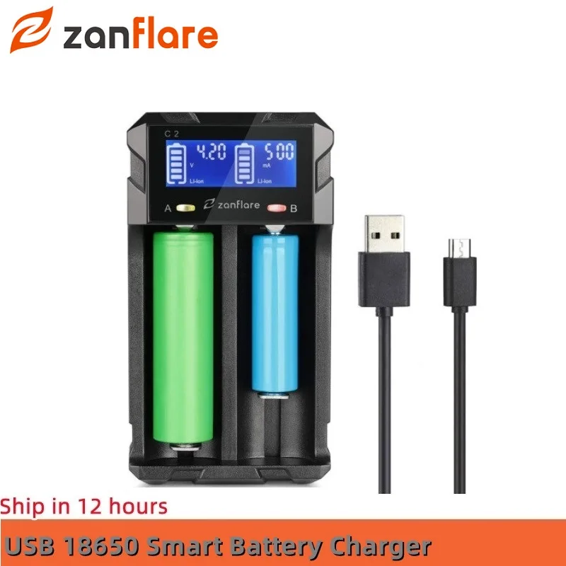

Original Zanflare C2 USB Battery Charger Smart 2 Places With Display AA AAA 18650 17670 26500 26650 16340 14500 For Ni-MH Lithim