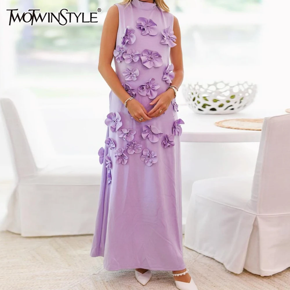 TWOTWINSTYLE однотонное платье на шнуровке для женщин с воротником-стойкой без рукавов