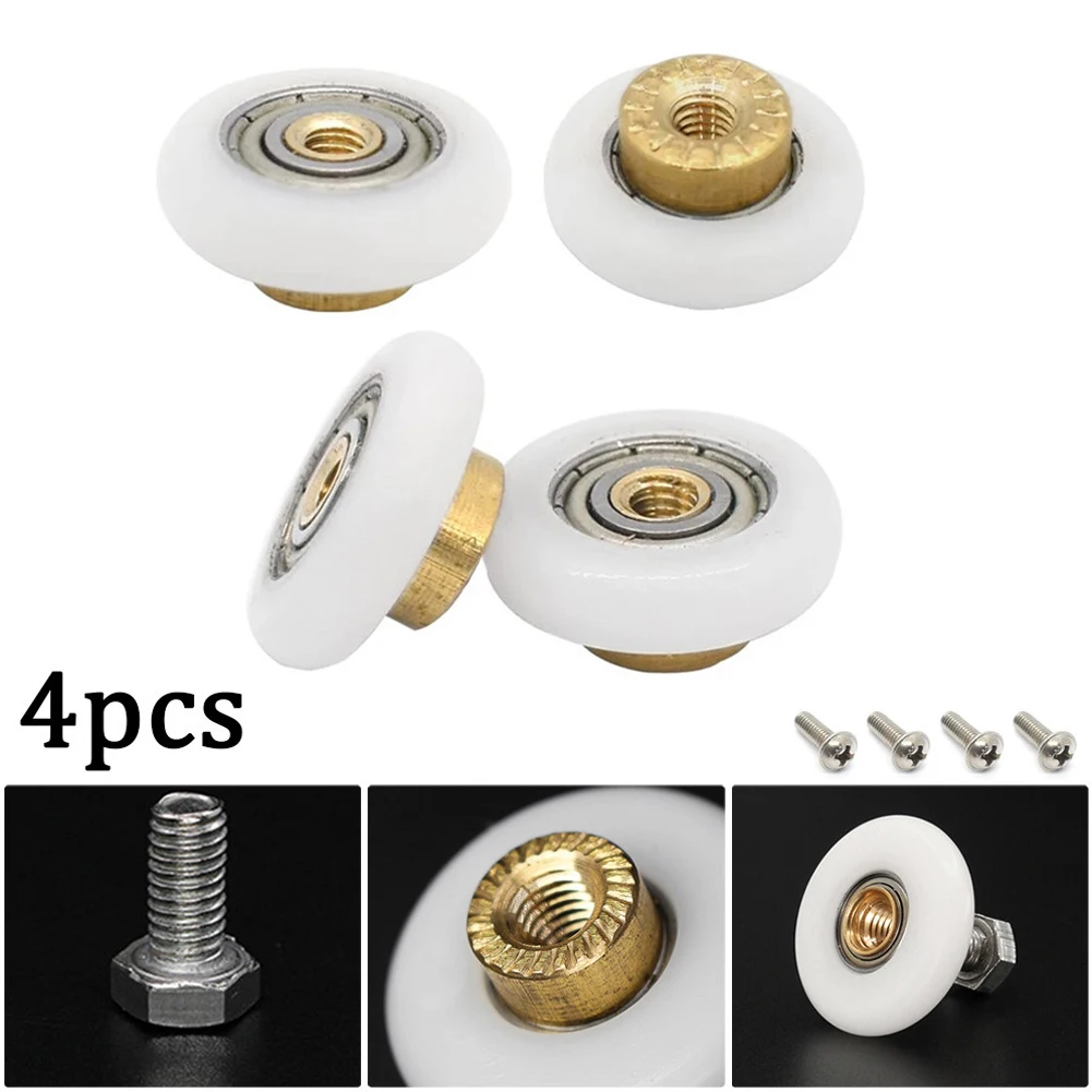 

4x Shower Room Pulley 20/23/25/27cm Brass Single Door Rollers Bathroom Sliding Glass Door Wheels Nylon Copper Roller Hang Round