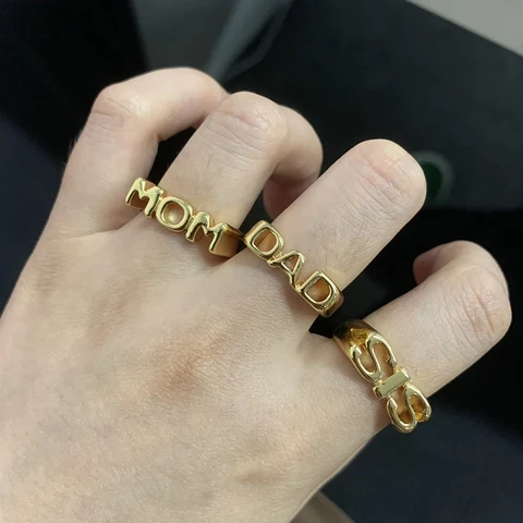 Кольца с буквами MOM SIS DAD для женщин и мужчин, винтажное кольцо на палец золотого цвета, модные украшения, семейные рождественские подарки